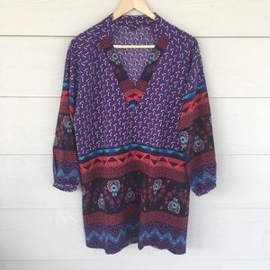 NLW Blue and Red Indie Boho Patterned Tunic